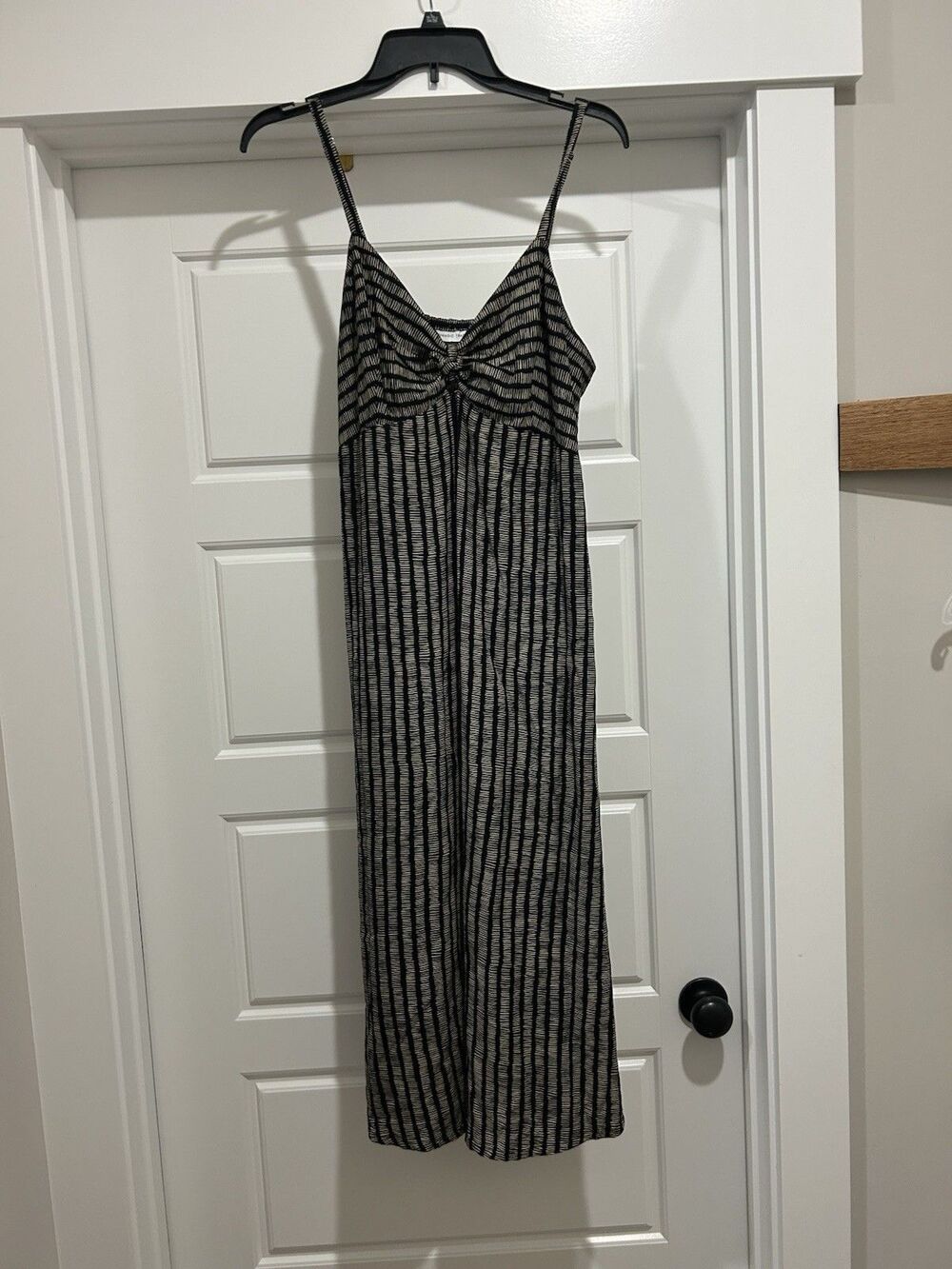 Nomadic Traders Black Striped Midi Sleeveless Dress Size Medium Bohemian Beach